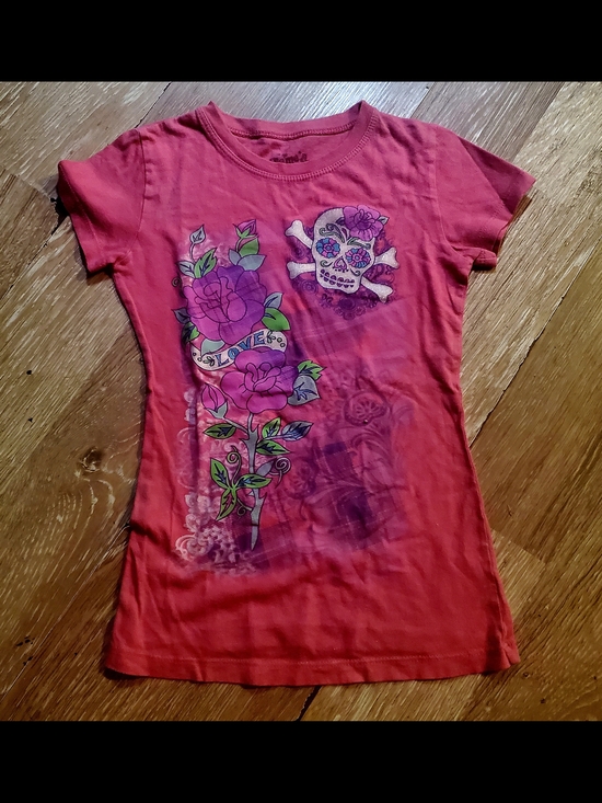 Fame & Fortune Tops - Womens Fame & Fortune Hot Pink Sugar Skull & Rose Graphic Tee